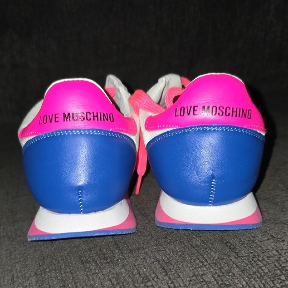 Love Moschino EU 40 9/9.5 US Blue and Pink Heart Sneakers Athletic Shoes - Picture 8 of 13